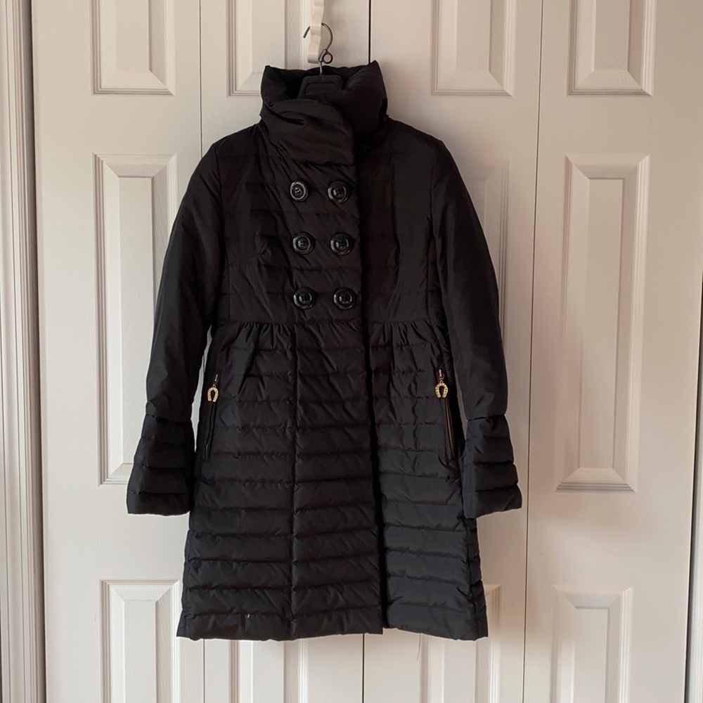 Betsy Johnson Black down jacket high neck buttons
